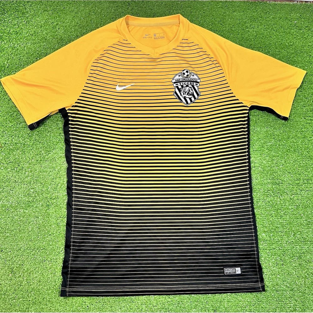 Nike High school Soccer Jersey SM Black Yellow Striped Texas A&M Consolidated